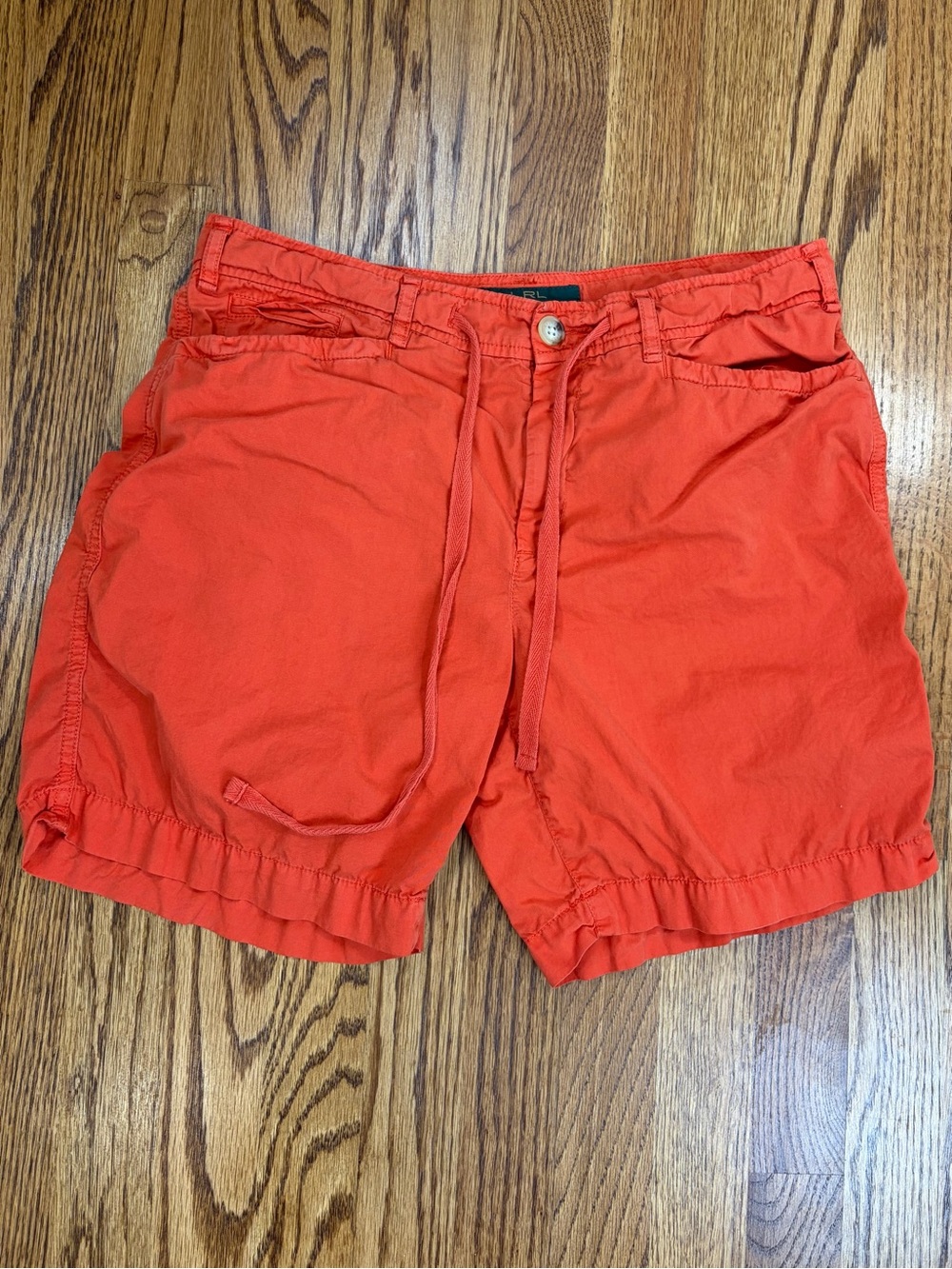 LRL Lauren Jeans Co. Ralph Lauren Orange Flat Front Drawstring 7" Shorts (6)